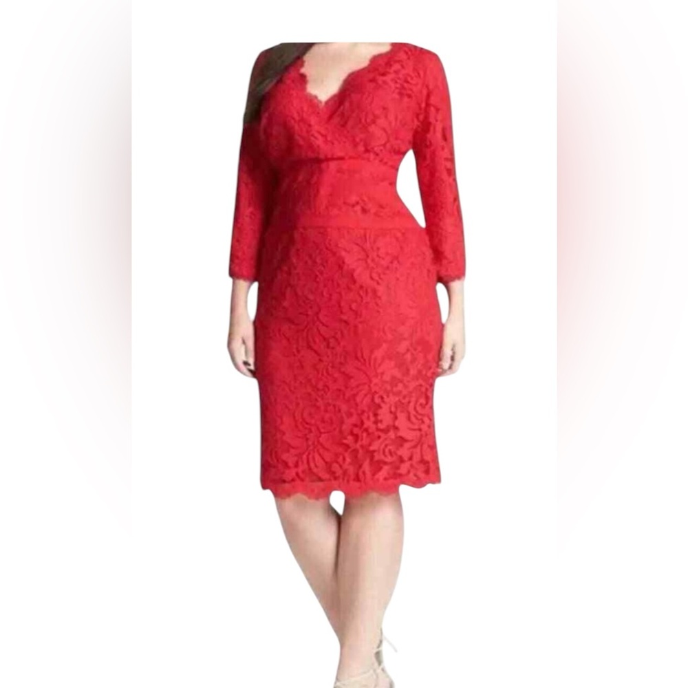Red, stretch lace, v neck dresss.,